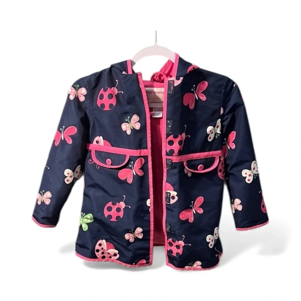 Gymboree Pink and blue Raincoat with butterfly ladybug print size 5